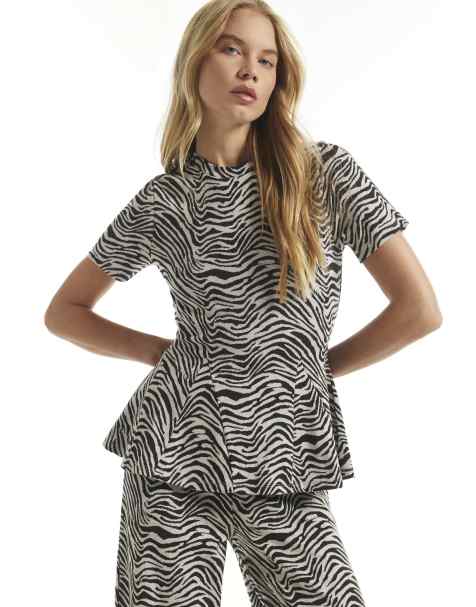 River Island Zebra print peplum top in brown - view 1