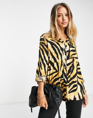 River Island Zebra Print Shirt In Black ModeSens