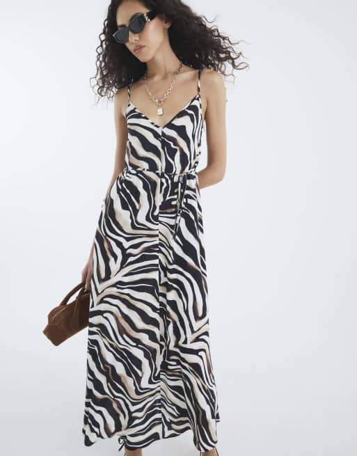 River Island Zebra print sleeveless maxi dress in black ASOS