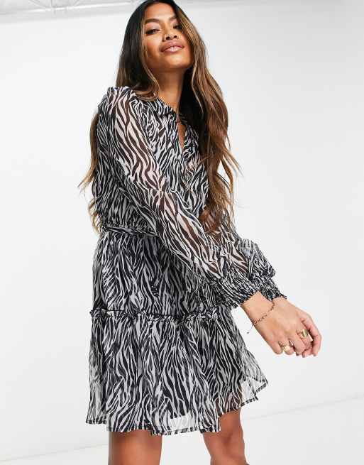 Black dalmatian print wrap 2025 long sleeve tea dress