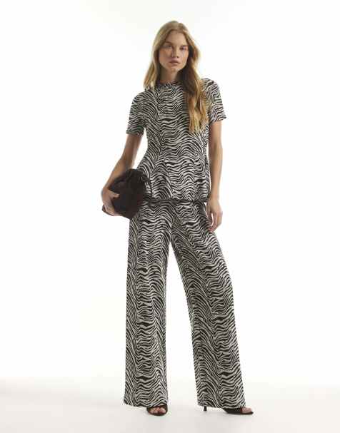 River Island Zebra print wide leg joggers in brown - view 1
