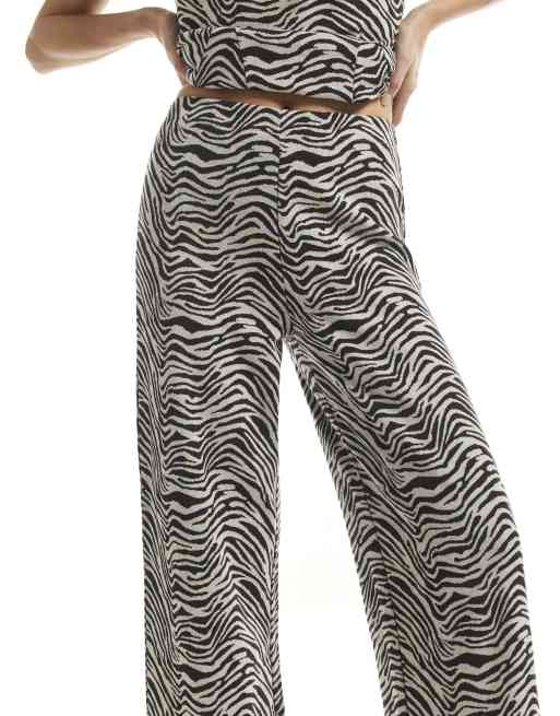 River Island Zebra print wide leg joggers in brown, 3 of 4