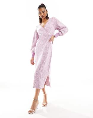 River Island Zebra Print Wrap Midi Dress In Light Pink In Pink