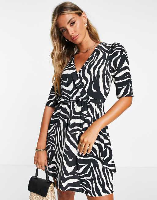 River Island zebra printed mini tea dress in black | ASOS