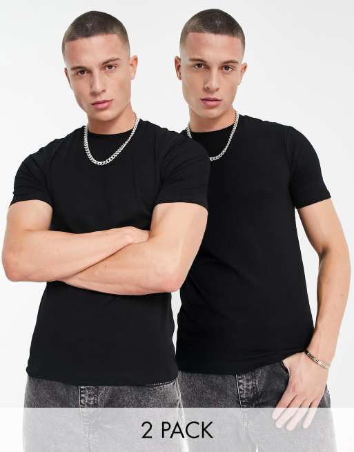 River Island – Zestaw 2 czarnych T-shirtów o kroju podkreślającym sylwetkę