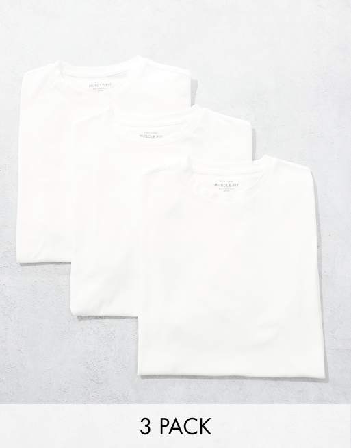 River Island – Zestaw 3 białych T-shirtów o kroju podkreślającym sylwetkę