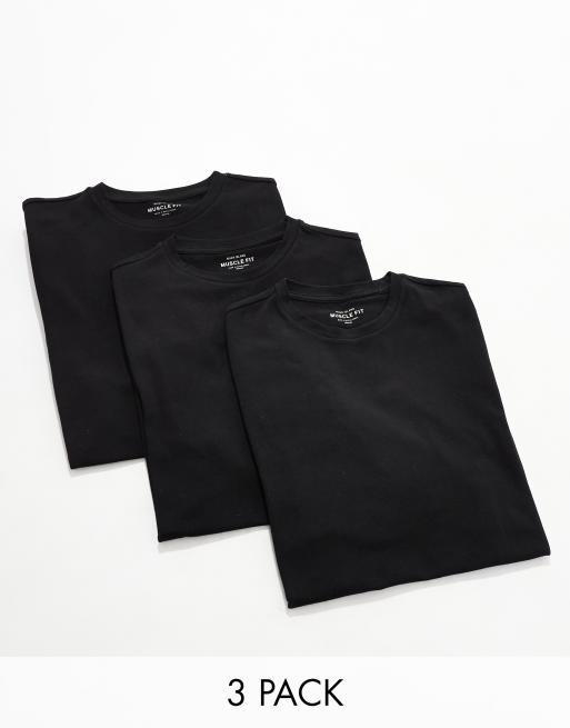 River Island – Zestaw 3 czarnych T-shirtów o kroju podkreślającym sylwetkę