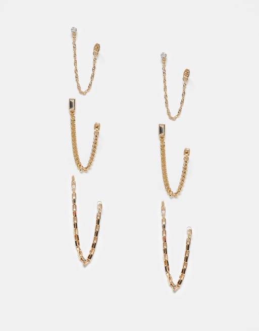 River Island – Zestaw 3 par kolczyków z łańcuszków w odcieniu złota