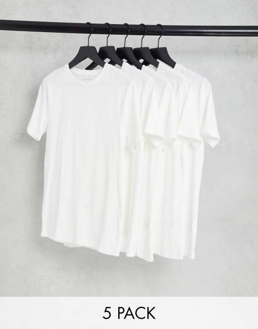 River Island – Zestaw 5 białych T-shirtów o kroju podkreślającym sylwetkę