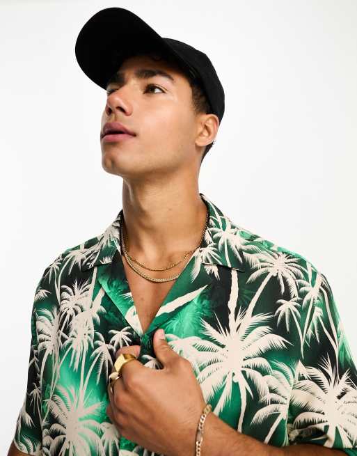 River Island – Zielona koszula we wzór w palmy, 3 z 4