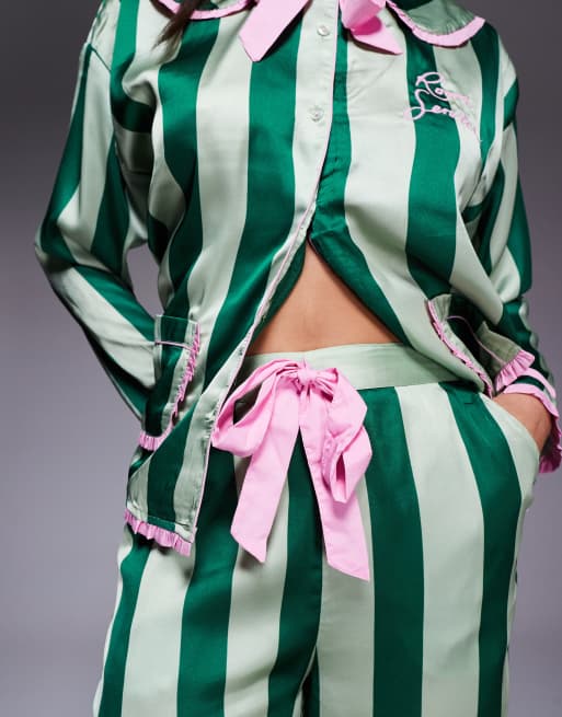 River Island – Zielona piżama w paski z dużym kołnierzem, 4 z 4