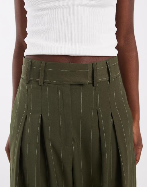 River Island – Zielone  spodnie w prążki z szerokimi nogawkami, 5 z 5