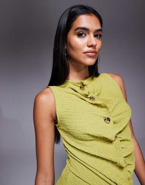 River Island textured button front top in light green 