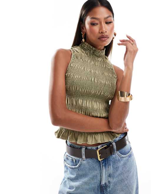 River Island – Zielony marszczony top z dekoltem halter