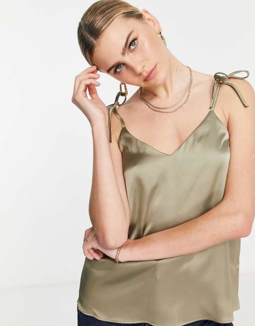 River Island – Zielony top na ramiączkach z ozdobnym wiązaniem
