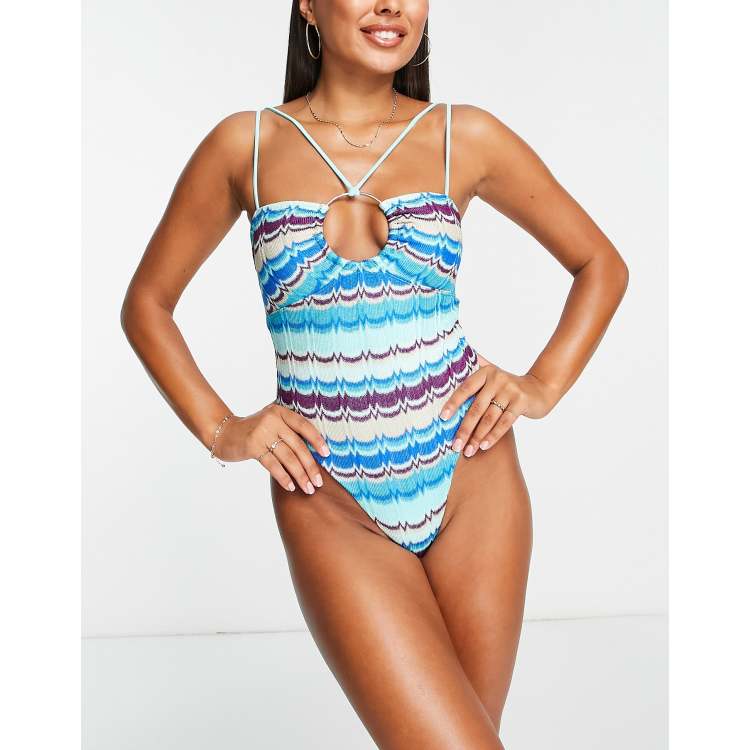 River Island zig zag ring detail swimsuit in blue