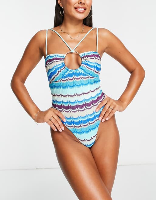 Shell Trim Zig Zag Belted Swimsuit