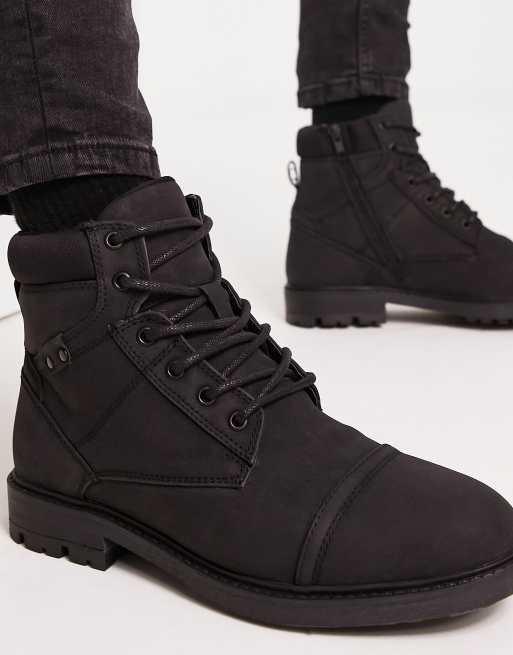 River Island zip detail biker boots in black