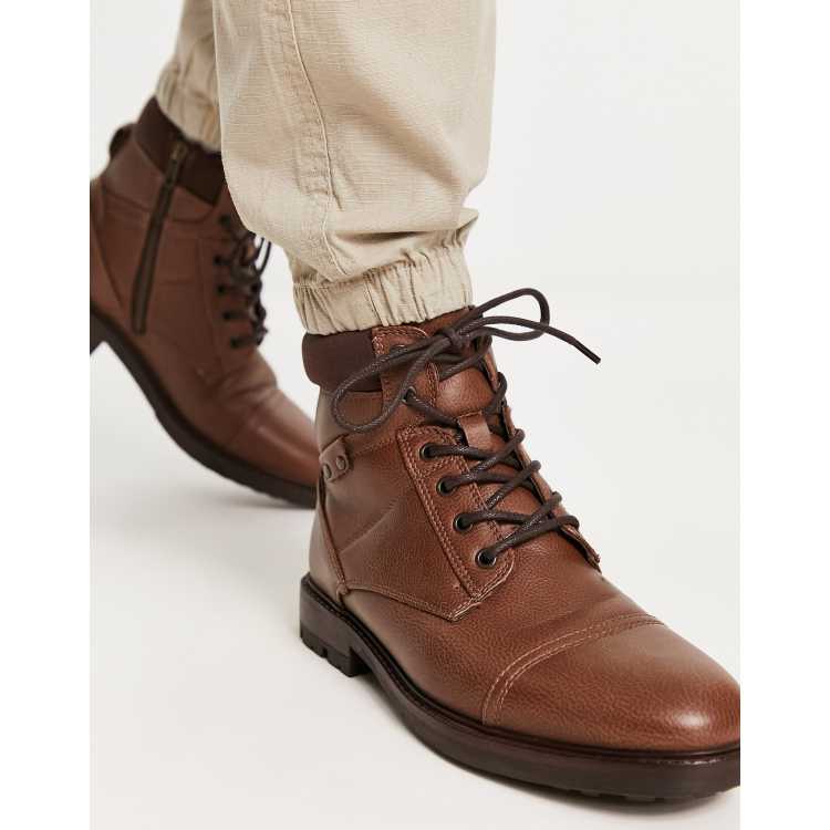 Mens brown leather 2024 zip up boots