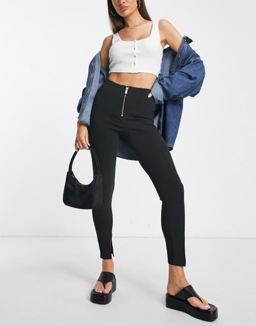 River Island zip detail slit hem leggings in black