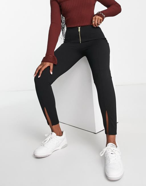 River Island zip detail split hem legging in black ASOS — free download