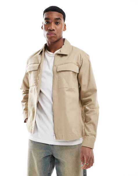 River Island zip front overshirt in medium stone - view 1