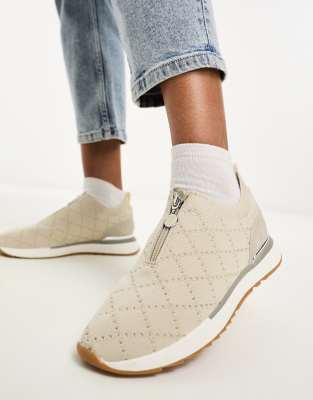 River Island Zip Front Quilted Runner shoe in Beige - ASOS Price Checker