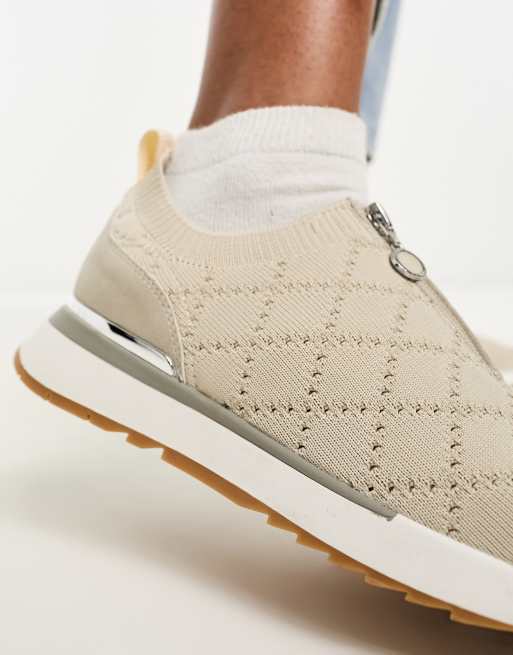 River Island Zip Front Quilted Runner shoe in Beige ASOS
