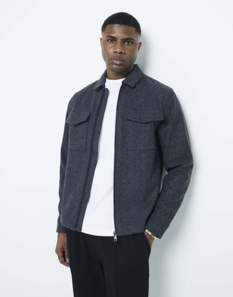 River Island zip overshirt in dark grey - view 1