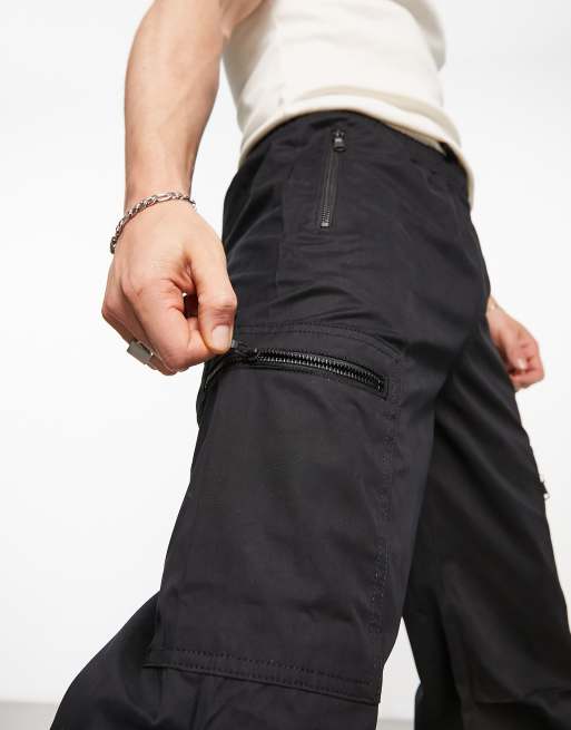 River Island zip pocket cargos in black ASOS