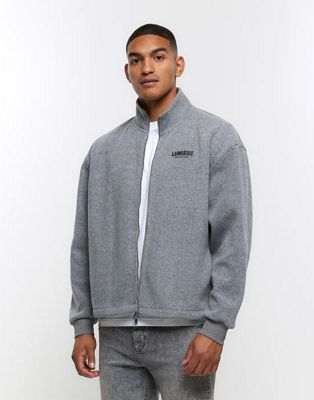 River Island zip up sweatshirt in grey marl