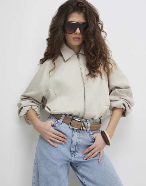 River Island Zip through harrington jacket in cream
