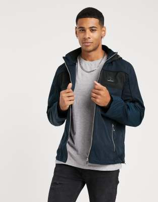 River Island zip through hooded jacket in navy | ASOS