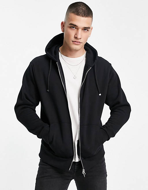 River Island zip through hoodie in black | ASOS