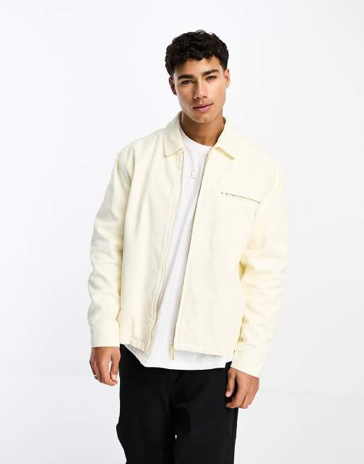 River Island zip through washed shacket in ecru | ASOS