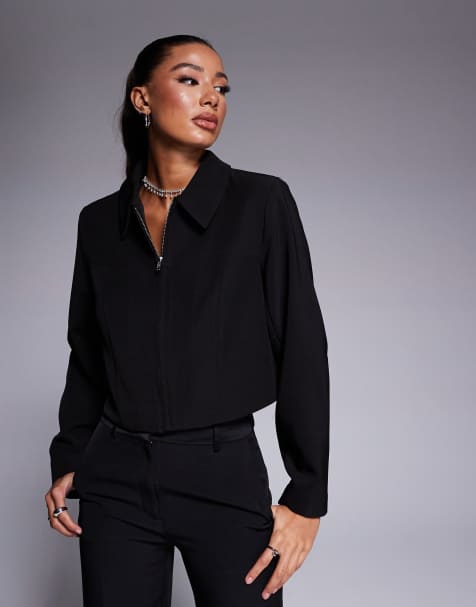 River Island zip up collar jacket in black - view 1
