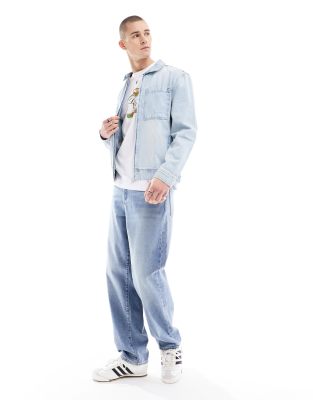 River Island Zip Up Denim Jacket In Light Blue