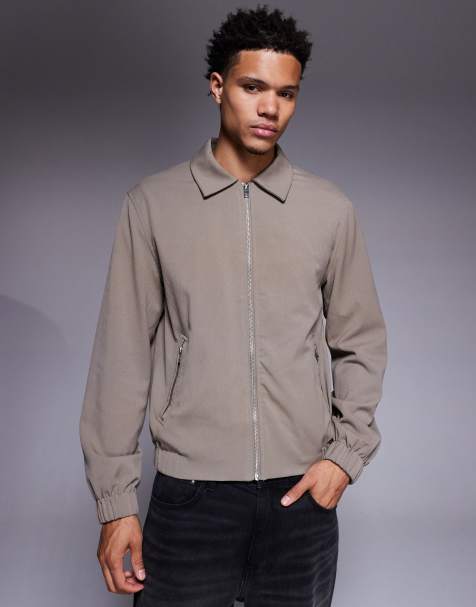 River Island zip up Harrington jacket in stone - view 1