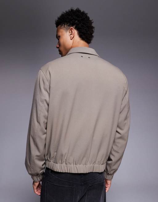 River Island zip up Harrington jacket in stone, 3 of 5