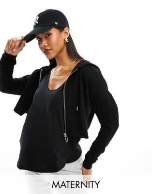 River Island Zip up maternity hoodie in black