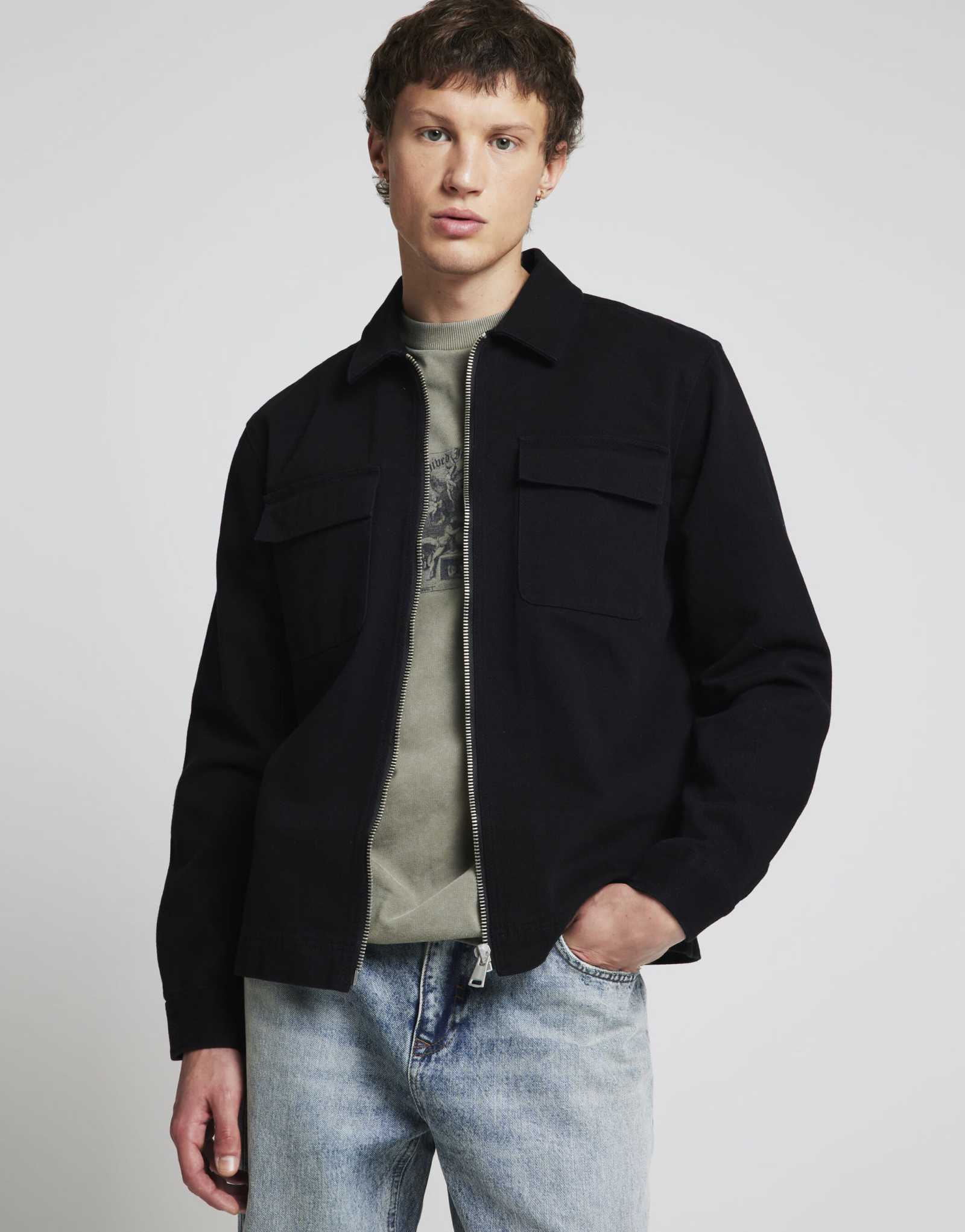 Черная саржевая верхняя рубашка River Island на молнии
