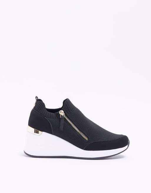 River Island zip wedge trainers in black