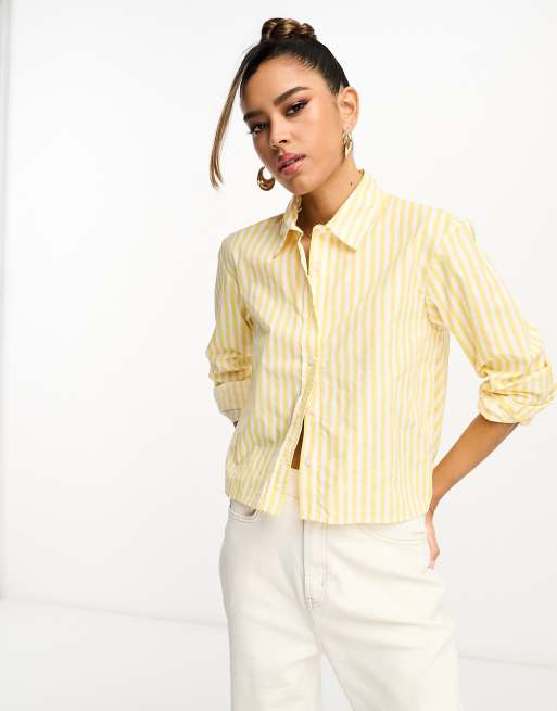 River Island – Żółta krótka koszula popelinowa w pasy