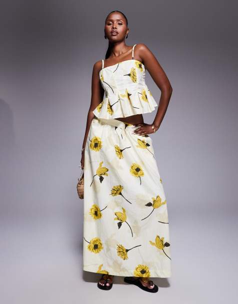 River Island floral print maxi skirt in yellow co ord
