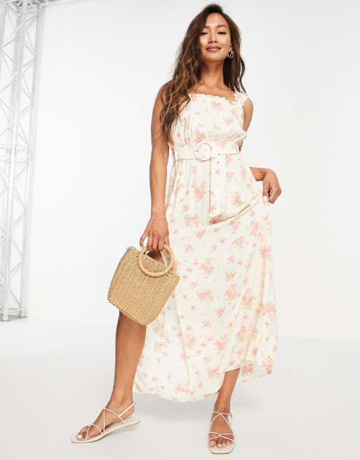 River Island – Żółta sukienka mini z paskiem w kwiatowy wzór