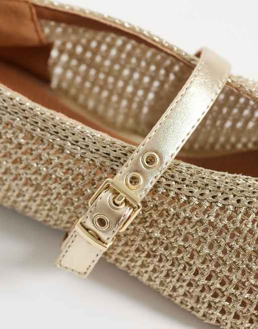 River Island – Złote szydełkowane balerinki typu Mary Jane, 3 z 4