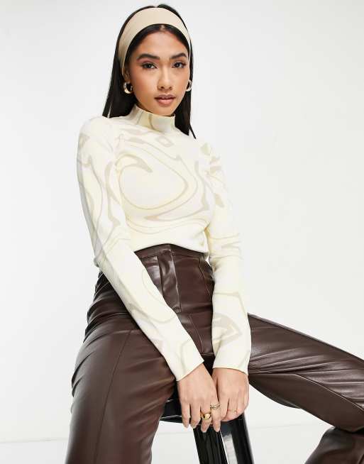 River Island – Żółty dzianinowy top w stylu lat 70. w esy-floresy