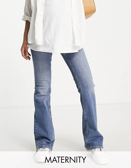 River Island - Zwangerschapskleding - Amelie - Flared jeans in middenblauwe denim