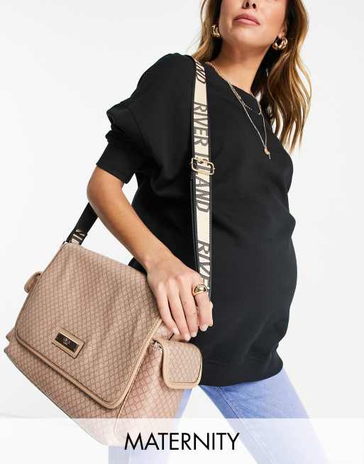 River Island - Zwangerschapskleding - Crossbody tas met monogram in beige