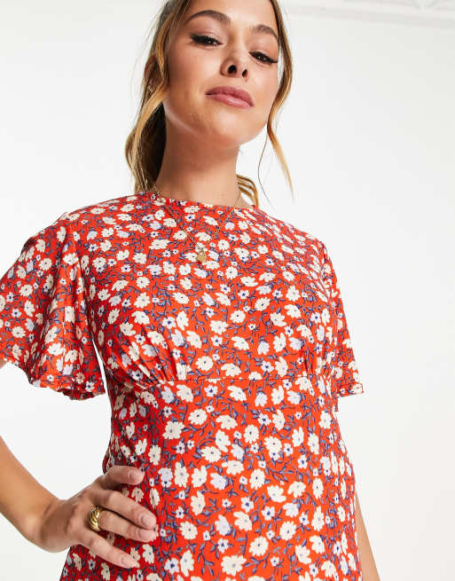 River Island - Zwangerschapskleding - Midi-jurk met bloemenprint in rood, 3 van 4